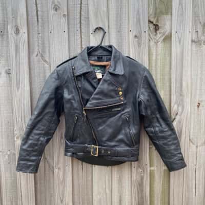Womens Mars Size 12 Vintage Leather Biker Jacket Black  / Gold 