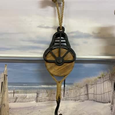 Vintage Cast Iron Wooden Pully