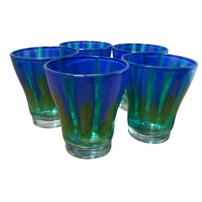 Vitrosax MADE IN ITALY Vintage Swirl Painted Glass Art Highball Handmade Set of 5