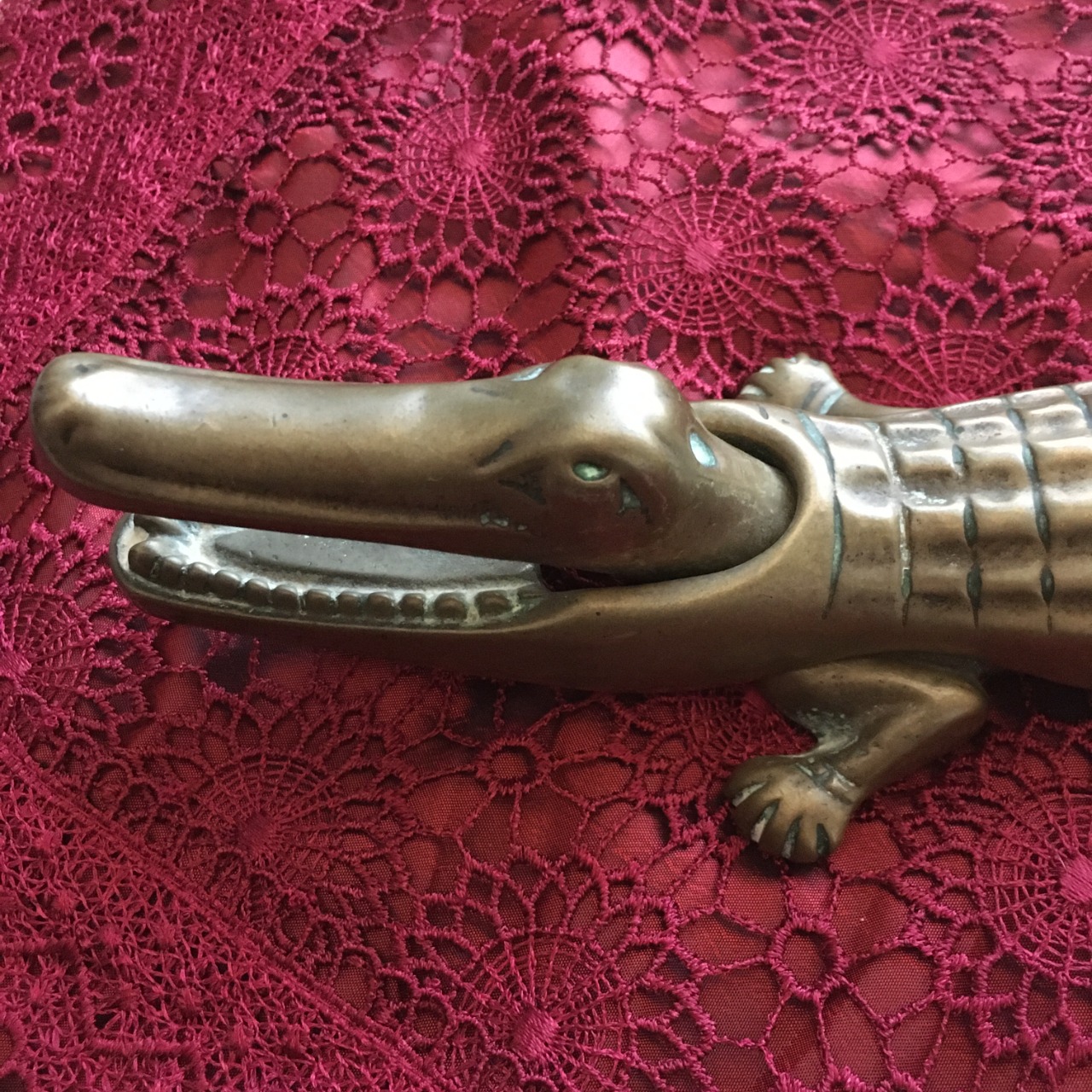 Vintage Brass Crocodile 2 Pieces Nutcracker