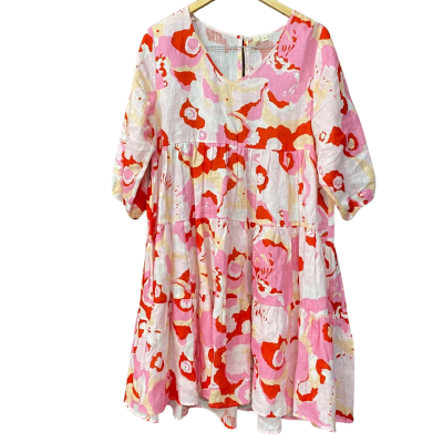 Adorne Womens Size 14 Pink /Red/ White Linen Dress 