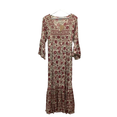 Tree of Life Bohemian Floral Maxi Dress Size L Natural BNWT