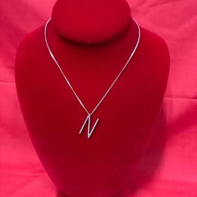  Women's Italian 925 Silver Necklace featuring a Large "N" Pendant