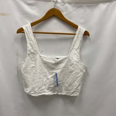 Sportsgirl Women's Size 8 Linen Blend Cropped Top / Sleeveless Top White BNWT