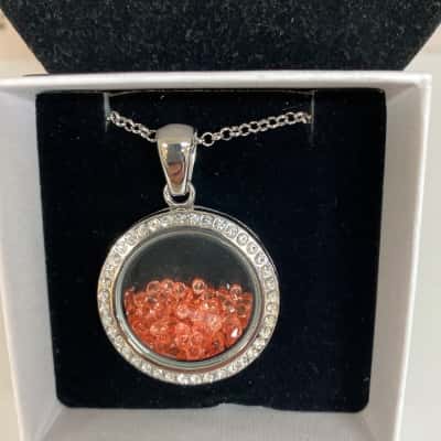 Gemstone Shaker Locket Necklace ( Apricot )