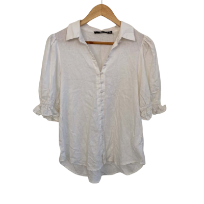Sportsgirl Womens  Size 6 Button Up Top / Short Sleeve Top White 