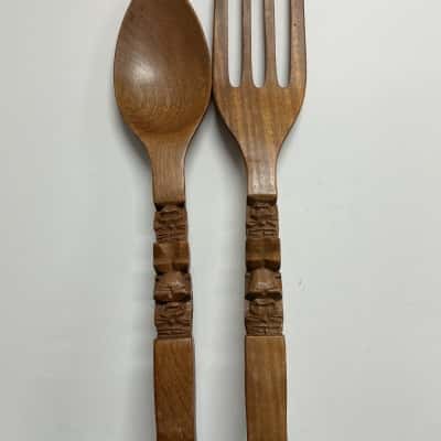Vintage hand-made Wooden Spoon and Fork decor 
