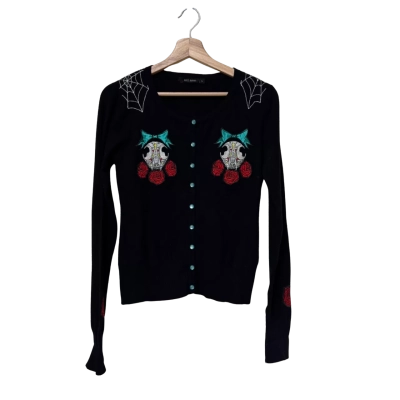 Hell Bunny Skull & Roses  Size L Cardigan Black  
