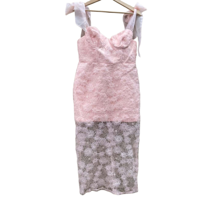 BNWT CHANCERY Womens Size 12 Pink Floral Applique Midi Dress 