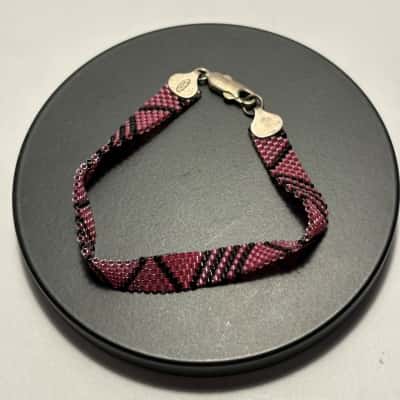  Beautiful Pink & Black Beaded Bracelet with 925 Clasp