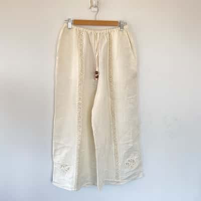 KINGA CSILLA Cream Natural Wide Led Pants  Size 10