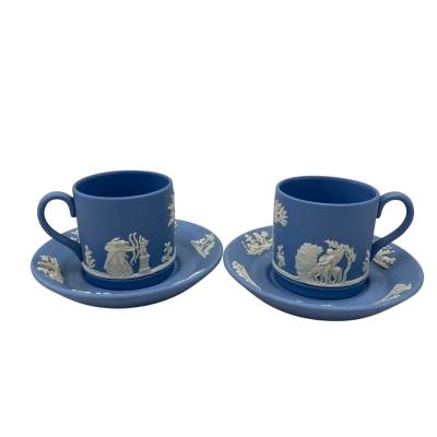 Vintage Wedgwood Jasperware Pale Blue Demitasse Cup & Saucer - Set of Two