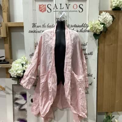 Rosa Jo Jo Brand! MADE IN ITALY! EXQUISITE HANDCRAFTED PURE QUALITY LINEN OPEN OUTER JACKET Womens  Size One Size Open Jacket Pink 