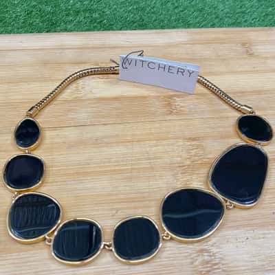 Witchery Gold-Tone/Black Asymmetrical Necklace 