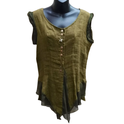ELISA CAVALETTI Size M Sleeveless Olive Green Top
