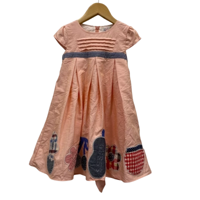 Soda Kids 100% Cotton Dress With Embroidery Patches Size 7 Peach RRP$70
