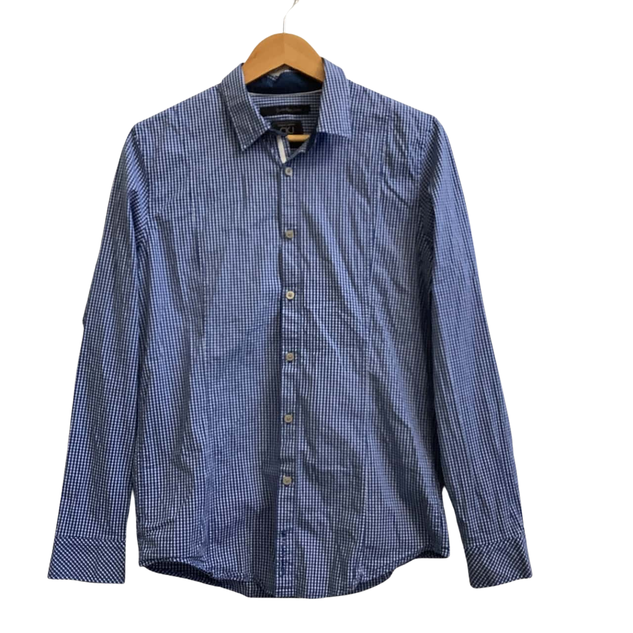 Calvin Klein Mens Size L Long Sleeve Shirt Blue / Gingham / White (s)