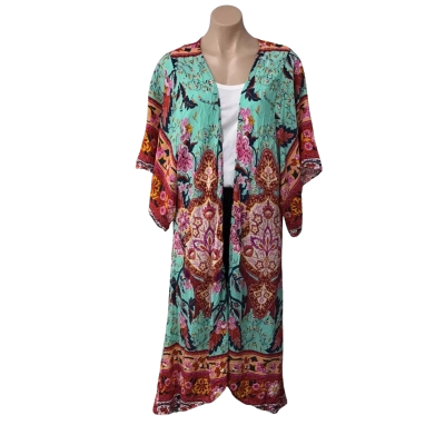 Boho Australia Womens Size S / M Multicoloured  Floral Pattern Short Sleeve Long Robe