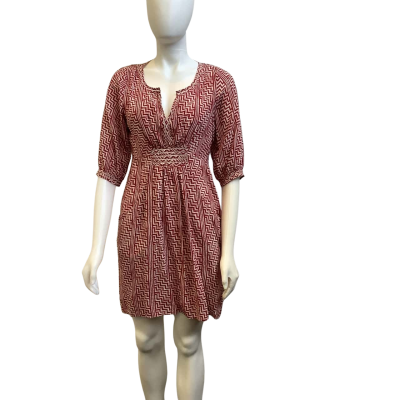 Country Road Womens  Size 8 Wavy Pattern Silk Mini Dress Maroon / White