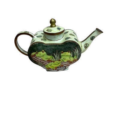 Charlotte di Vita hand paired enamel teapot with frog design