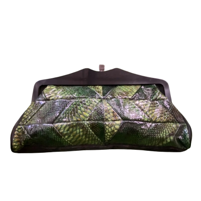 Mimco Olive Hunter Green Snakeskin Clutch Purse 