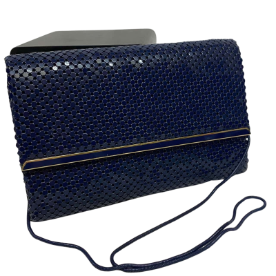  Womens Gold / Navy Blue  Womens Gold / Navy Blue Mesh clutch/Shoulder bag vintage 