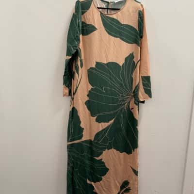 Morrison Womens  Size 3 Long Sleeve Dress Beige / Black  / Green 