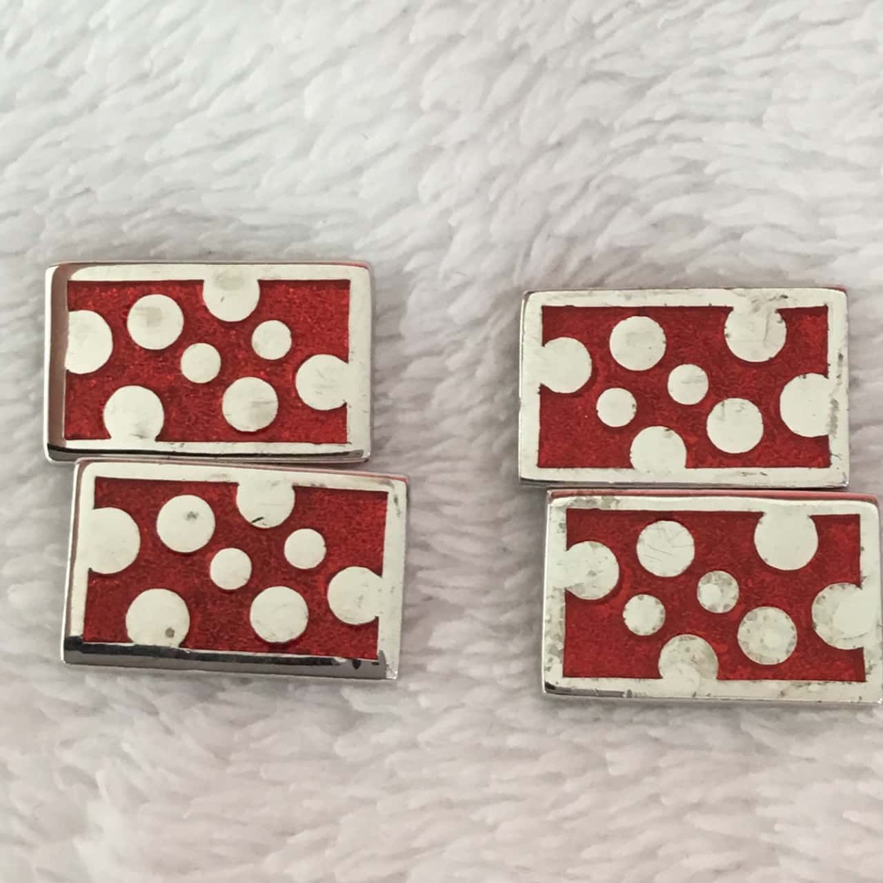 T.M. Lewin Red Enamel Silver Circles Bubbles Silver Tone Cufflinks