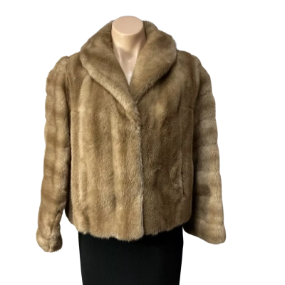 Vintage Otex Melbourne Womens Size 14 Light Brown Woven Simulated Fur Cropped Jacket 