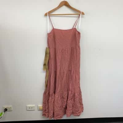 Forever New Rosy Pink Tina Belted Tiered Maxi Dress  Size 14