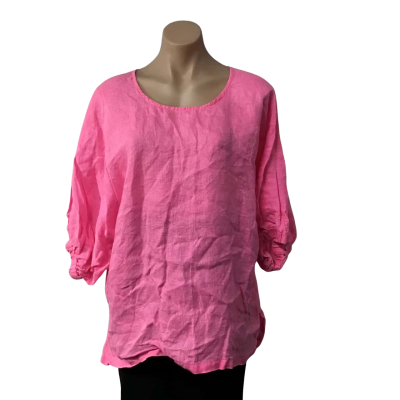 Blue Illusion Womens Size XL Lolly Pink 100% Linen Short Sleeve Top 