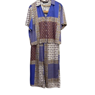 Zara Womens  Size L Set Shirt/ Pants Blue / Maroon 