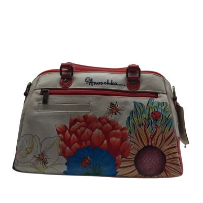 ANUSCHKA " WHITE FLORAL MELODY"LEATHER HANDBAG