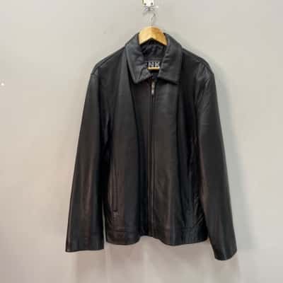  DNK Classic Mens  Size L Leather Blazer Black  