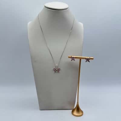 Gorgeous Pink Stones Butterfly Earrings & Necklace Set