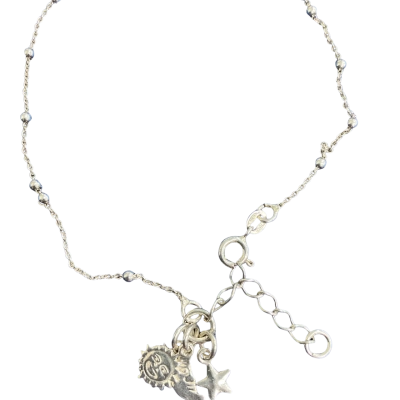 Stirling silver  Womens Bracelet with 3 charms 24cm adjustable 