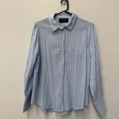 Decjuba Linen Blend Long Sleeve Shirt Striped - Size 14 