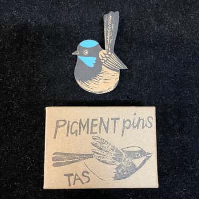 Pigment Pins Superb Fairywren Brooch, Handmade by Monica Reeve Tasmania 