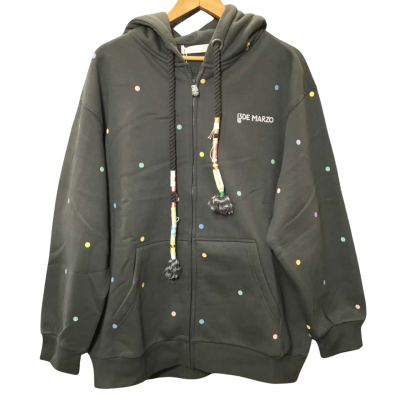 13DE Marzo Size L Grey with Multicoloured Polka Dots Zip-Up Hoodie