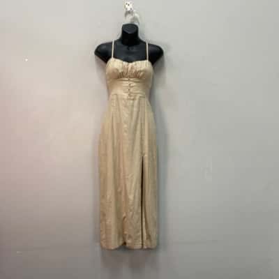 Zara Womens  Size XS Midi Linen blend Dress Beige / Natural