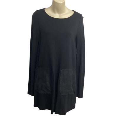 COS Womens  Size XS Black Viscose Jersey Tunic Dress with Silk Patch Pockets on front 