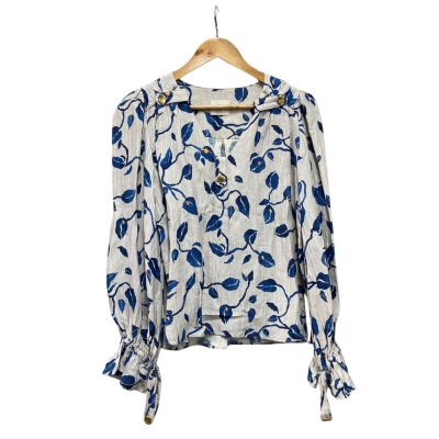AJE Womens  Size 8 Linen-blend Blouse Blue / Grey 