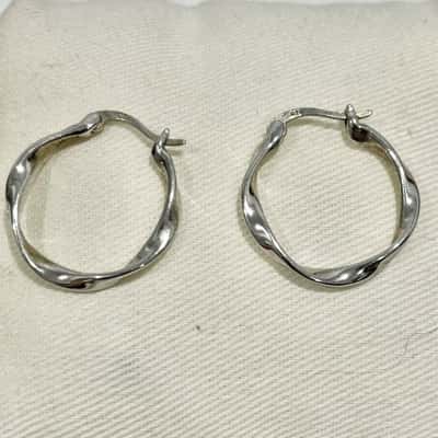 925 Silver Wave Hoop Earrings 