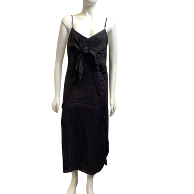 Brand New Country Road Womens  Size 12 Organic Linen Knot Tie Maxi Dress Black