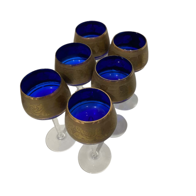 A Bundle of six Blue Wine Glasses