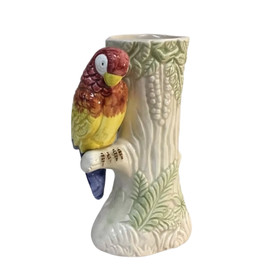 Vintage Ceramic Parrot on a Tree Vase Approx 14 x 9.5cm