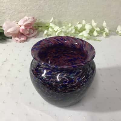 Hand-blown Purple / Blue / Black Speckled Pattern Glass Bowl Vase