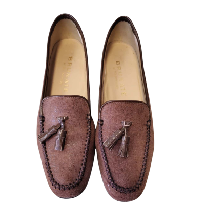 Brunate "Boston" Loafers – Taupe Print Suede Tassel -Made in Italy