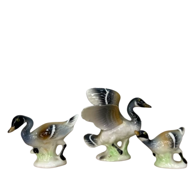 Trio of Vintage Miniature Bone China Geese Ornaments