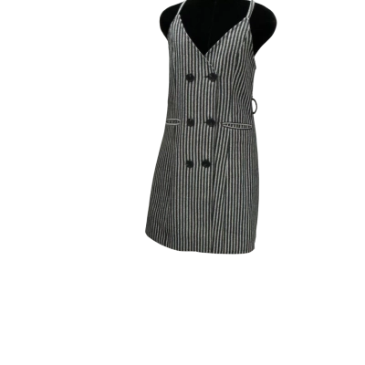  Womens Pinafore Black  / Striped / White Size L